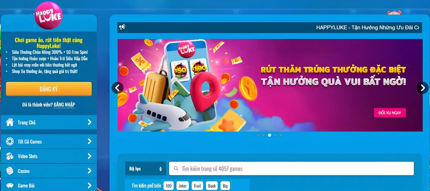 Casino Happyluke trực tuyến với hàng nghìn trò chơi slots và live casino hấp dẫn cho người chơi Việt Nam